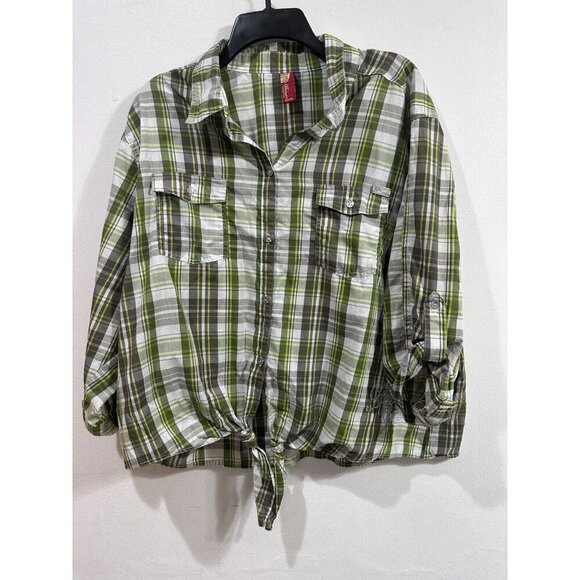 Apple Bottoms Women Green Plaid Button Up Western Shirt Long Roll Tap Sleeve 3XL - Picture 2 of 15